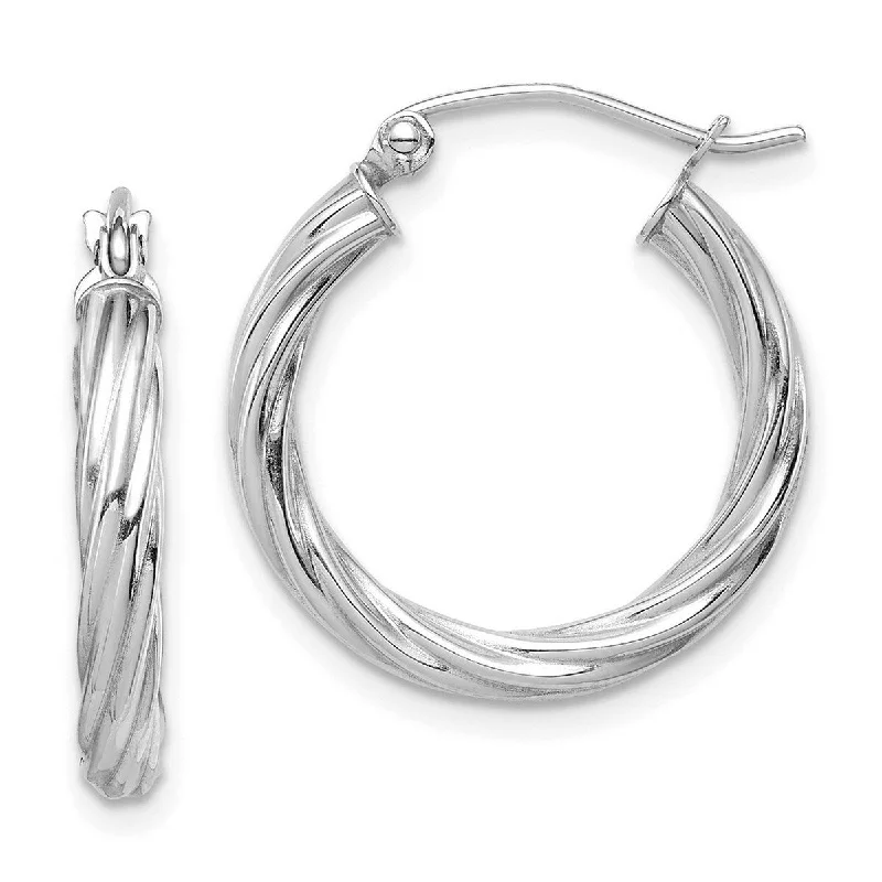 Curata 10k White Gold Polished 3x21.2mm Twisted Hoop Earrings