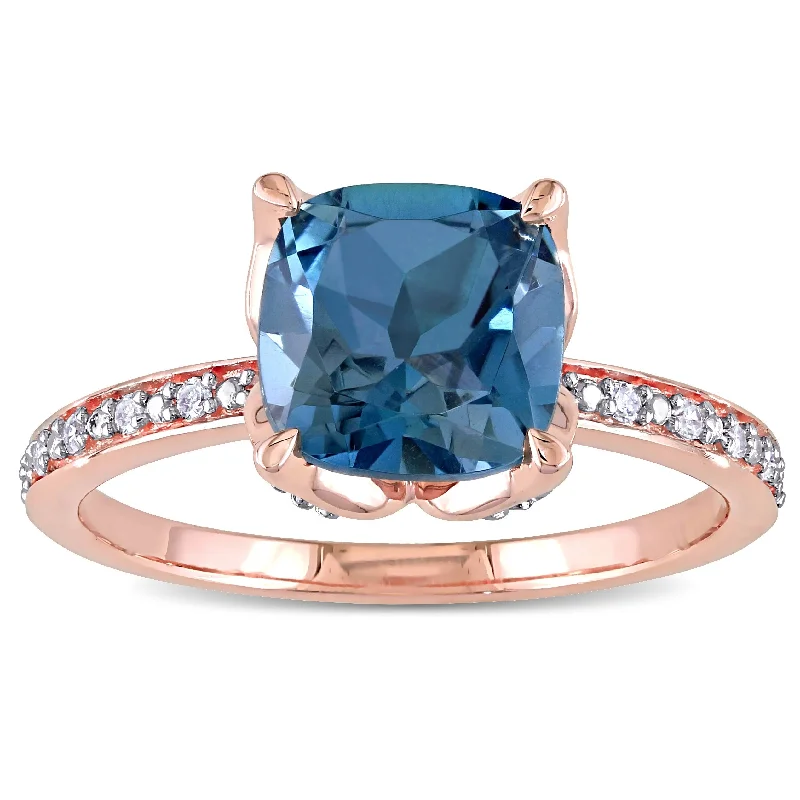 Miadora 10k Rose Gold Cushion-Cut London-Blue Topaz and Diamond Ring