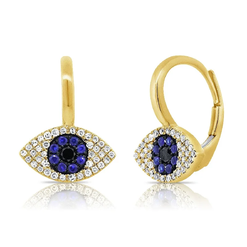 Joelle Diamond, Sapphire & Lapis Evil Eye Earrings 14K Gold 1/5ct TDW