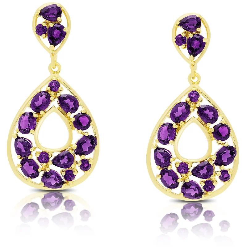 Dolce Giavonna Gold Over Sterling Silver Amethyst Teardrop Dangle Earrings