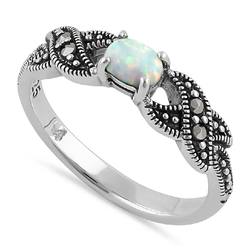 Sterling Silver Opal Marcasite Ring