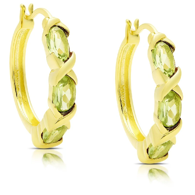 Dolce Giavonna Gold Over Sterling Silver Peridot XO Hoop Earrings