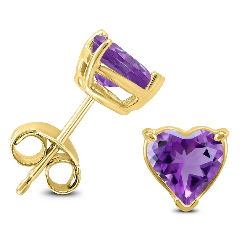 Marquee 14K Yellow Gold 5MM Heart Amethyst Earrings