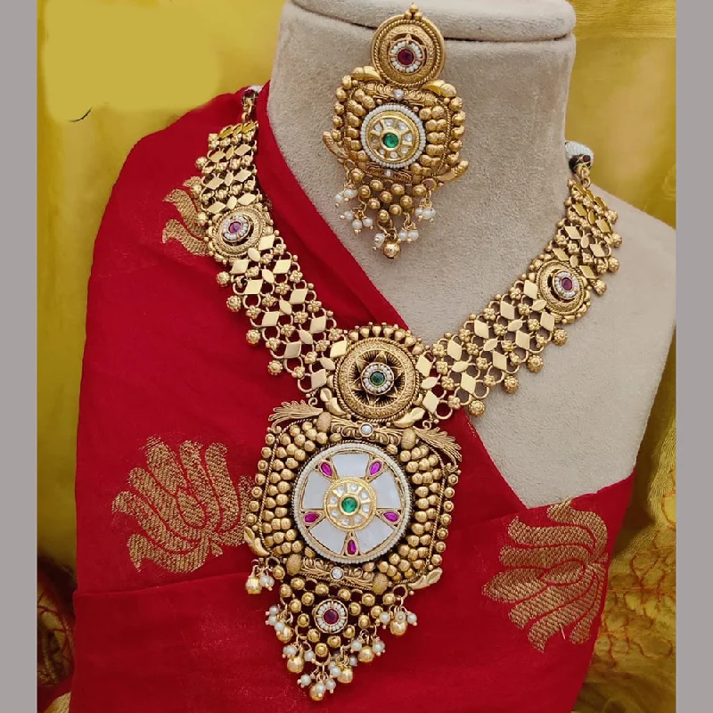 Jewel Addiction Copper Rajwadi Finish Pota Stone Necklace Set