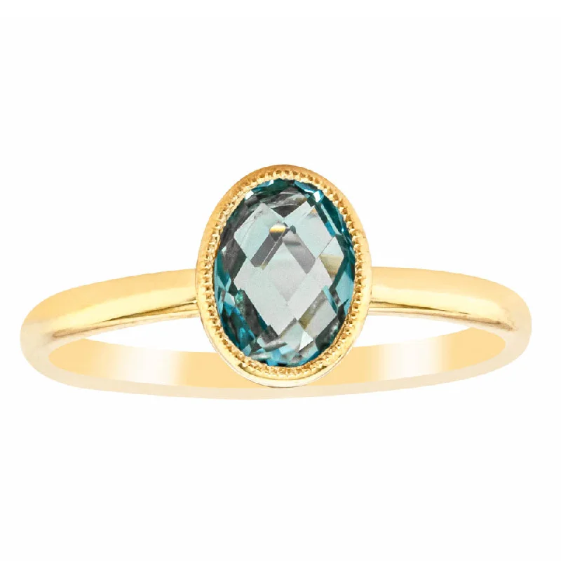 9ct Yellow Gold Blue Topaz Sandalwood Ring