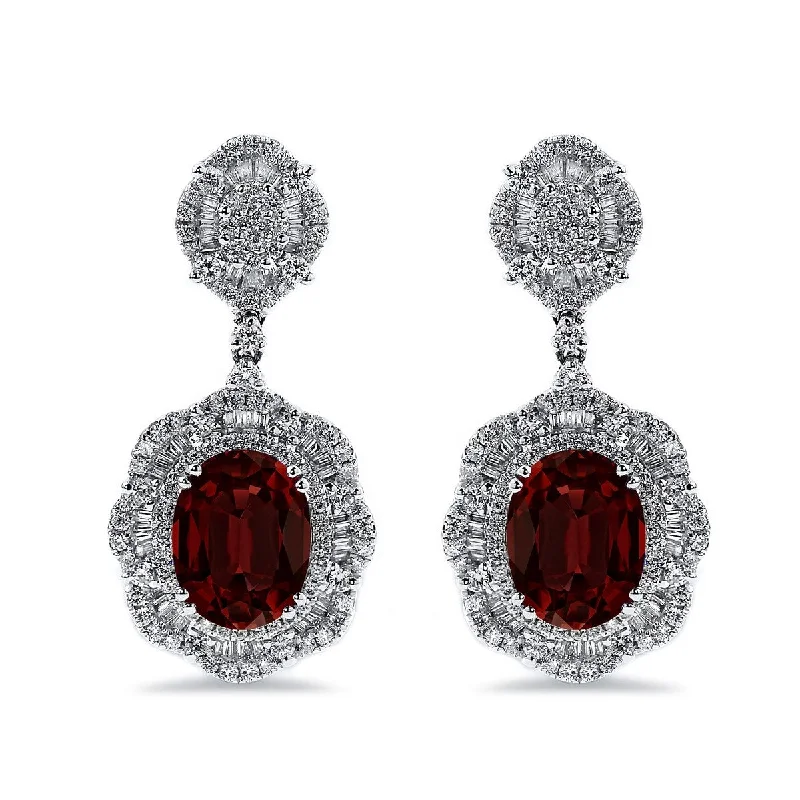 Auriya Fancy 5 5/8ct Oval-cut Garnet Gemstone and 2 5/8ctw Diamond Dangling Earrings 18K Gold