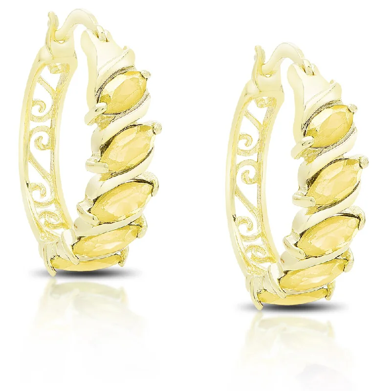 Dolce Giavonna Gold Over Sterling Silver Gemstone Hoop Earrings