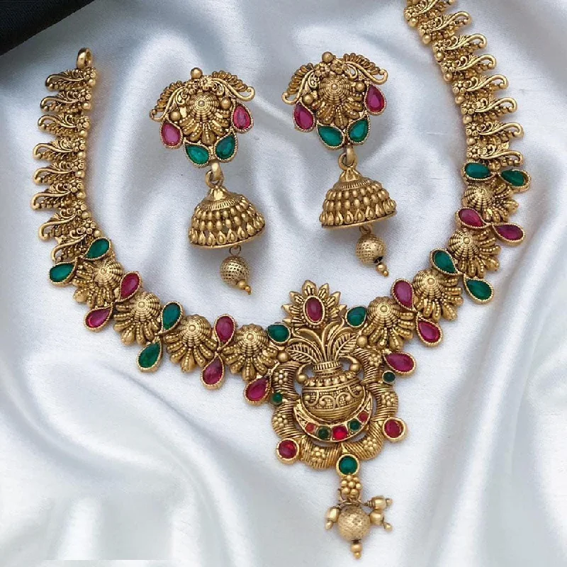 Manisha Jewellery Gold Plated Pota Stone Necklace Set