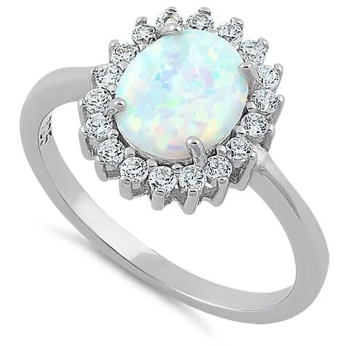 Sterling Silver Oval White Lab Opal CZ Ring