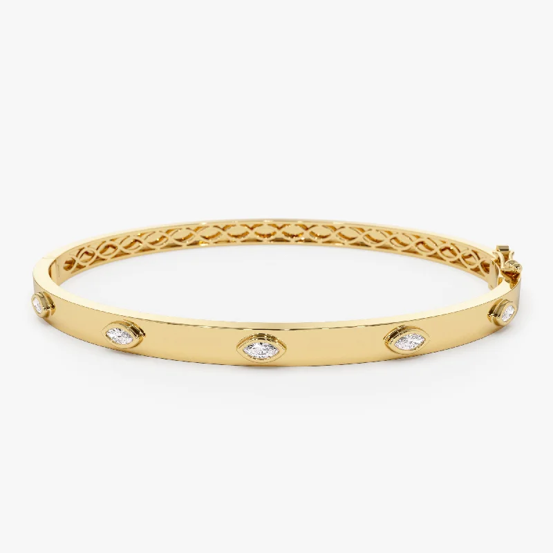 14k Bezel Setting Marquise Shaped Diamond Bangle