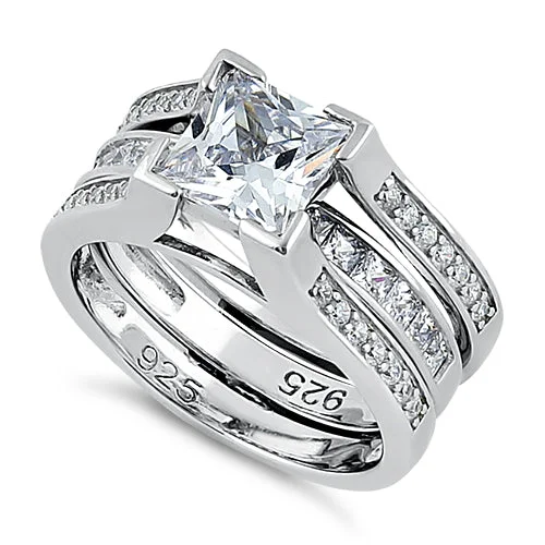 Sterling Silver Princess-Cut 2-Piece CZ Engagement Ring