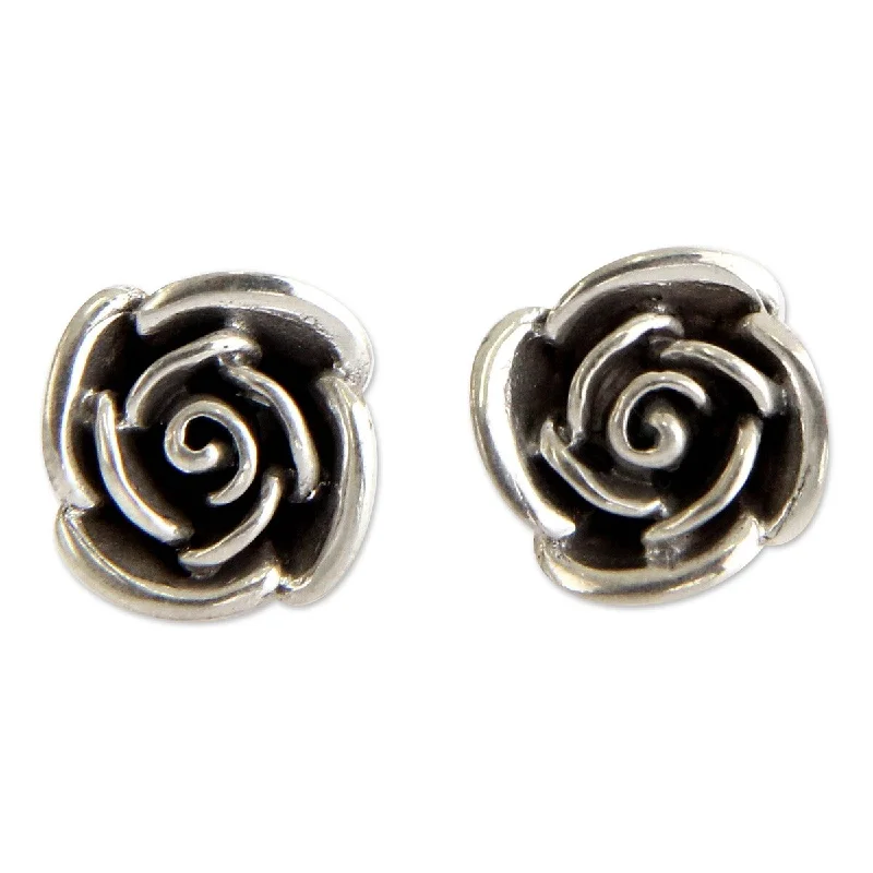 Handmade Sterling Silver 'Sweetheart Rose' Flower Earrings (Indonesia)