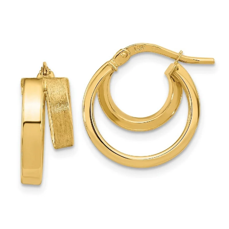 Curata 14k Yellow Gold Brushed Square Tube 16.5x6mm Double Hoop Earrings