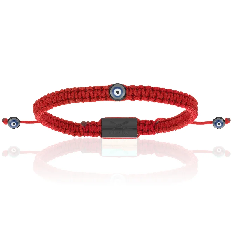 Mini Evil Eye Red Polyester With Black PVD Bracelet