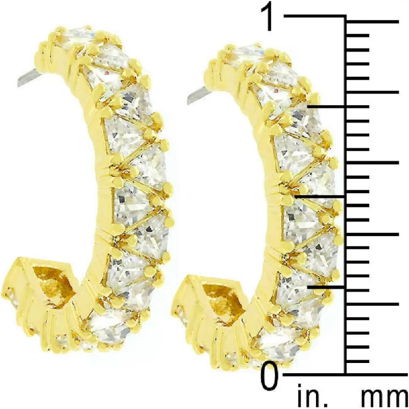 Trillion Cut Cubic Zirconia Hoop Earrings Goldtone Finish - 23 Mm X 4 Mm W X 3 Mm H