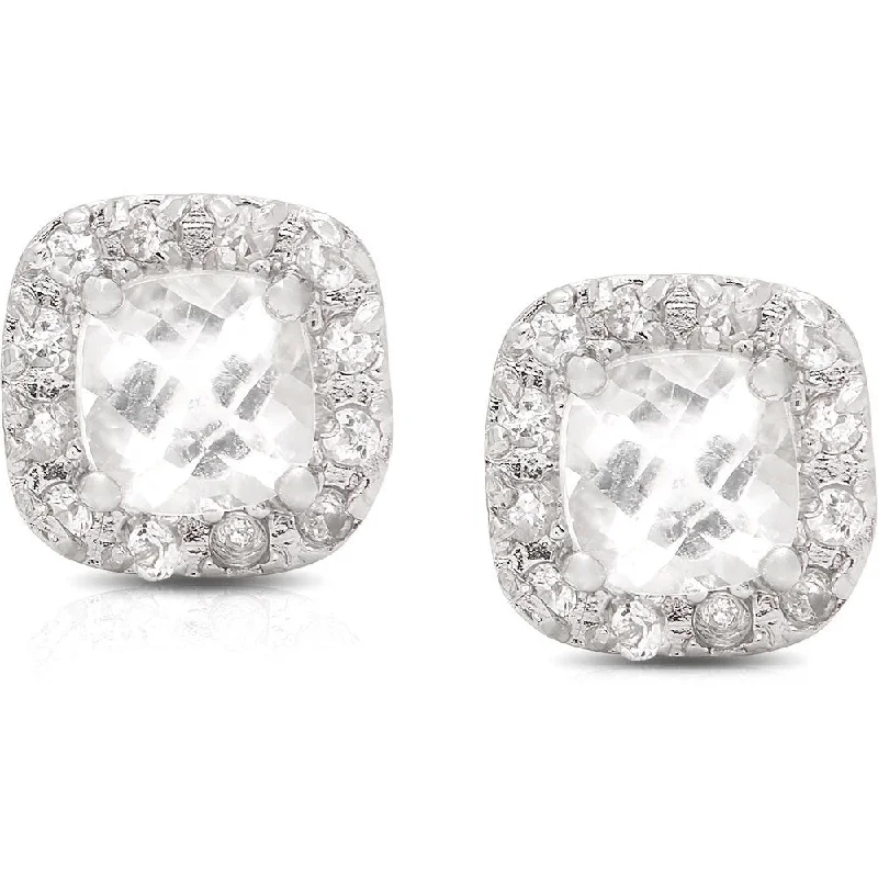 Dolce Giavonna Sterling Silver White Topaz Square Stud Earrings