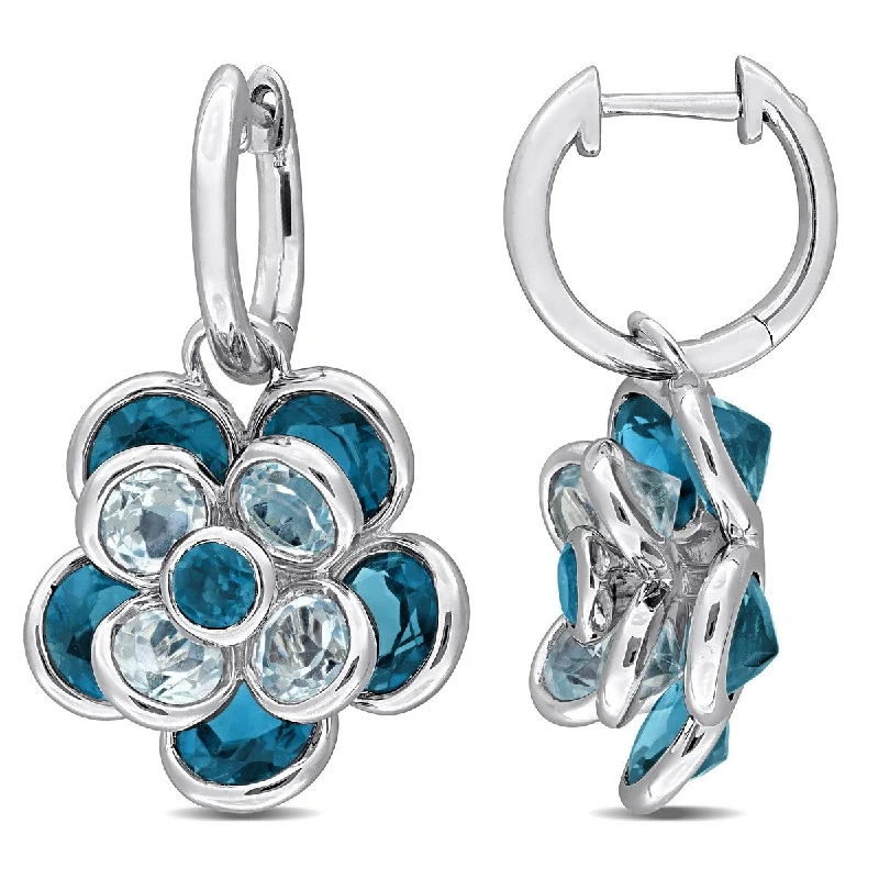 Miadora 8 1/4ct TGW London Blue Topaz Sky Blue Topaz Flower Hoop Earrings in Sterling Silver