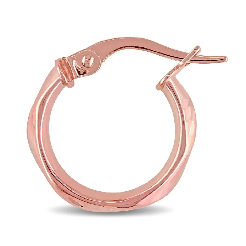 Miadora 10k Rose Gold Diamond-cut Twist Italian Hoop Earrings - Pink