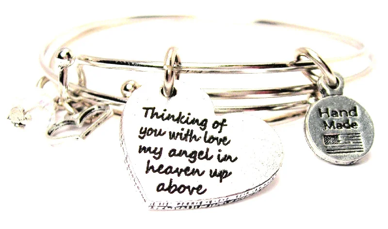 Thinking Of You With Love My Angel In Heaven Up Above Expandable Bangle Bracelet Set