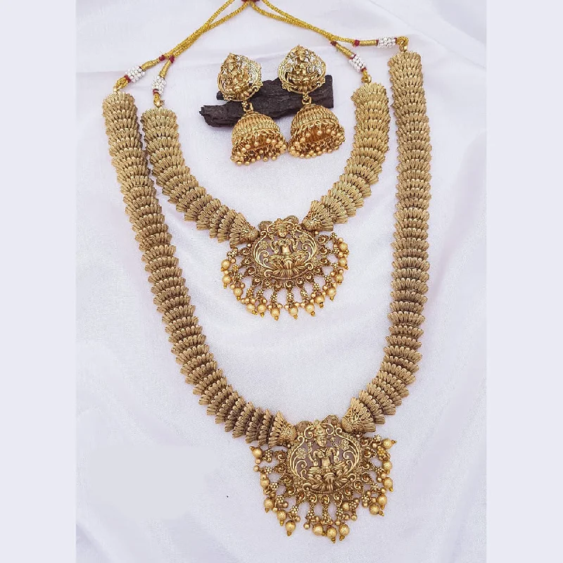 Sangita Creation Copper Gold Pota Stone Temple Necklace Combo