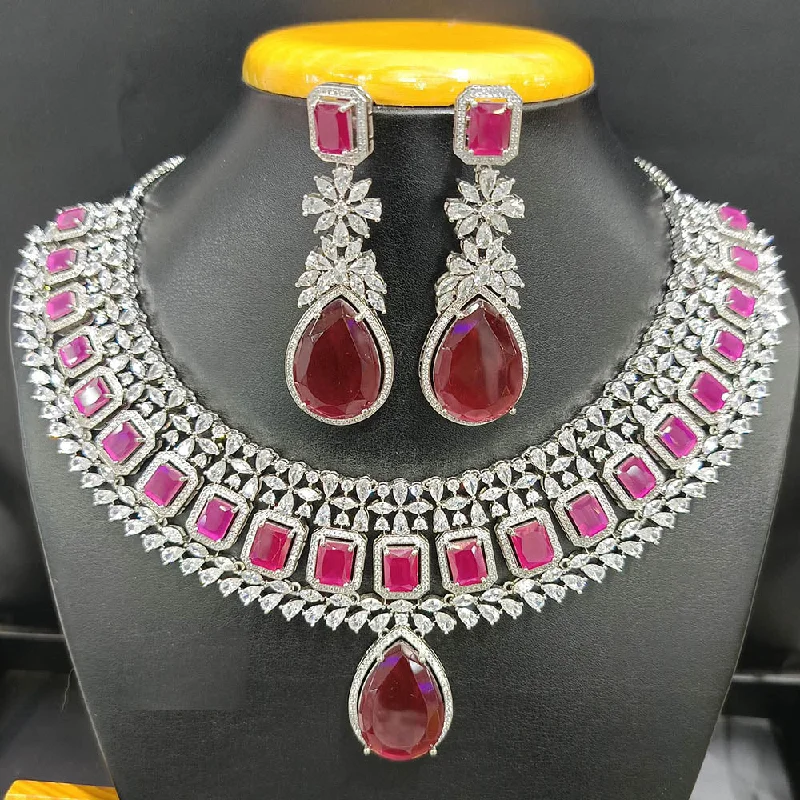 Jain Jewellers Silver Plated AD Choker Necklace Set