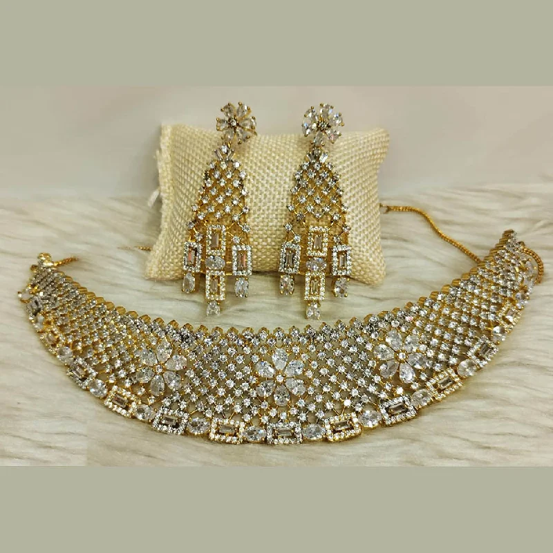 Jain Jewellers Gold Plated AD Choker Necklace Set