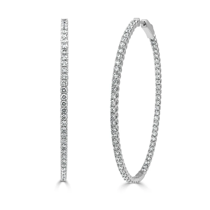 Joelle Diamond Oval 4 CT TDW Hoop Earrings 2.25" 14K White Gold