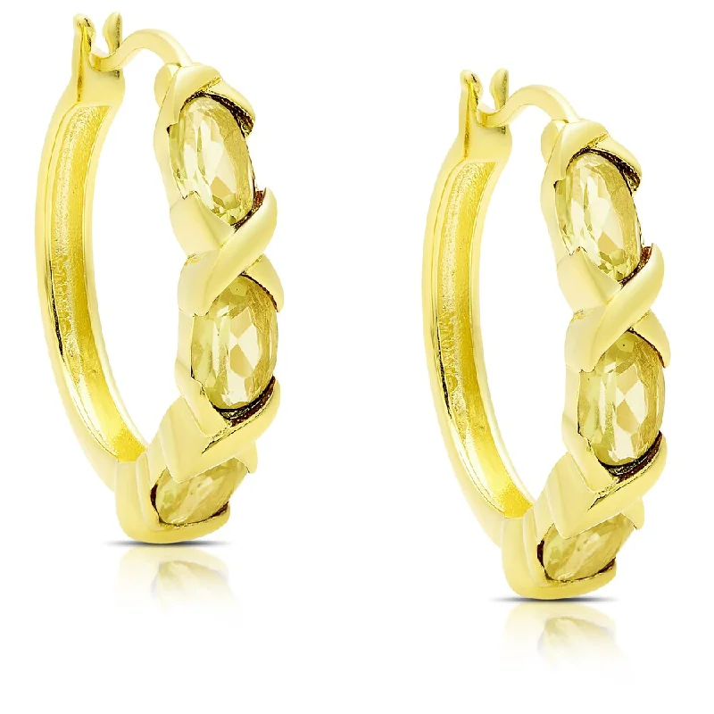 Dolce Giavonna Gold Over Sterling Silver Citrine XO Hoop Earrings