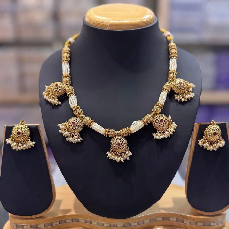 JCM Gold Plated Pota Stone And Pearls Necklace Set