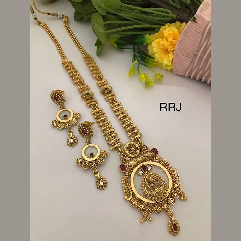 FS Collection Gold Plated Pota Stone Temple Necklace Set