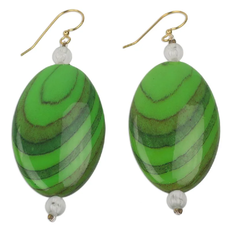 Upcycled Plastic 'Rustic Love in Green' Earrings - Green