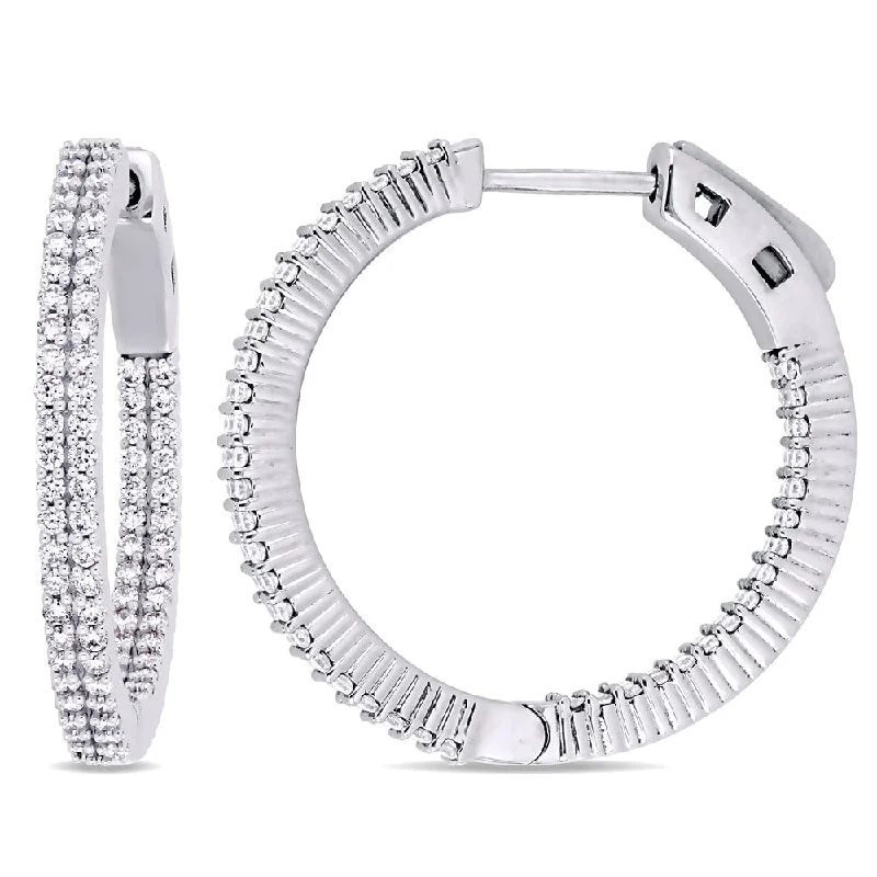 Miadora 14k White Gold 1ct TDW Diamond Inside-Outside Hoop Earrings