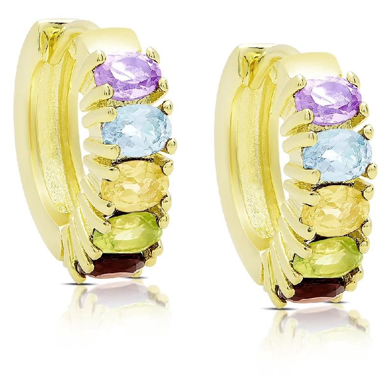 Dolce Giavonna Gold Over Sterling Silver Multi Gemstone Saddleback Hoop Earrings