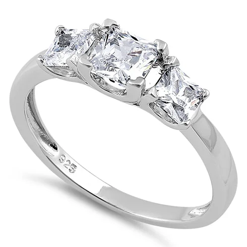 Sterling Silver 3-Stone Square CZ Ring