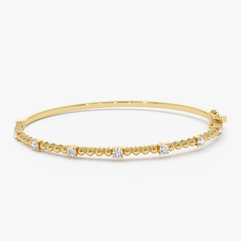 14K Beaded Gold Diamond Bangle Bracelet