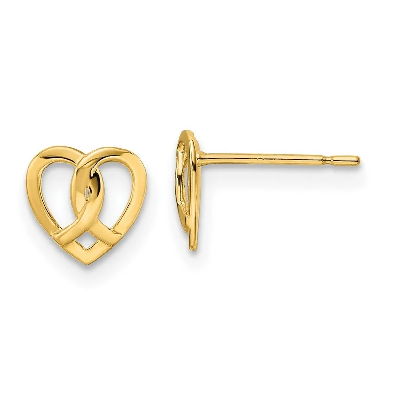 Curata 14k Yellow Gold 7.25mm Intertwined Heart Ribbon Post Earrings