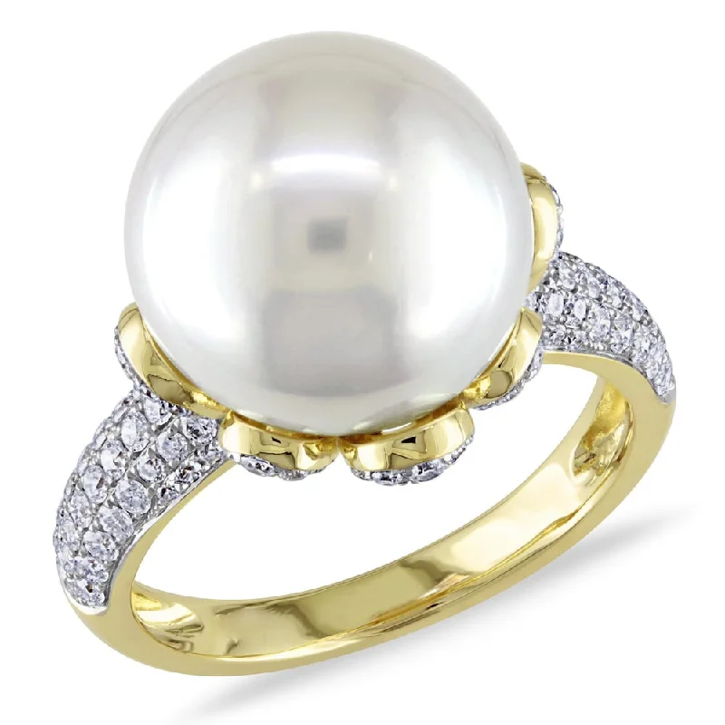 Miadora Signature Collection 14k Yellow Gold South Sea Pearl 3/4ct TDW Diamond Ring (G-H, SI1-SI2)