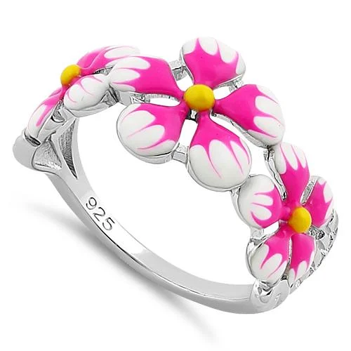 Sterling Silver Hand-Painted Plumeria Ring