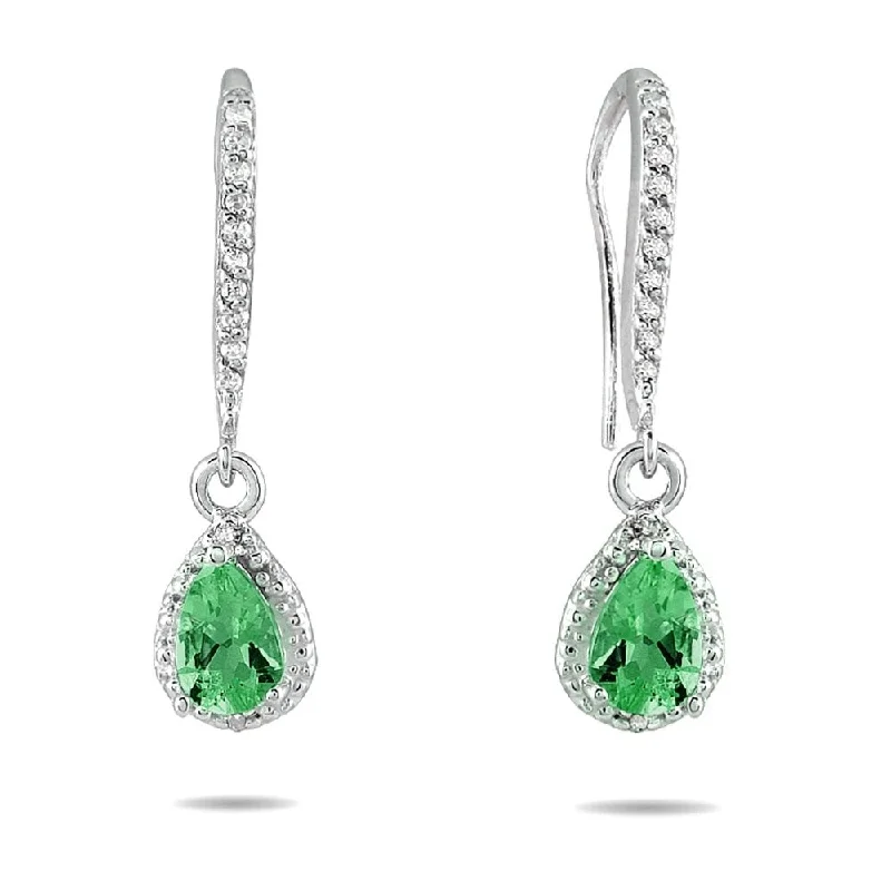 Marquee Emerald and Diamond Dangle Earrings in 10K White Gold