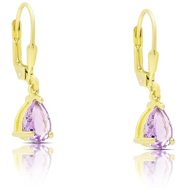 Dolce Giavonna Gold Over Sterling Silver Amethyst Teardrop Leverback Earrings