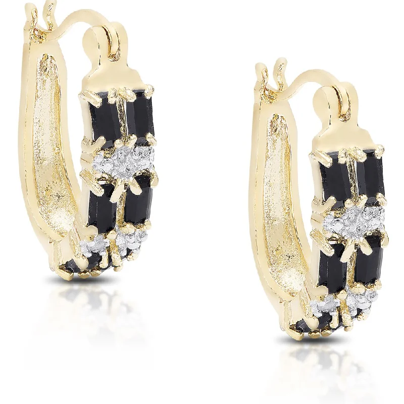 Dolce Giavonna Gold Over Sterling Silver Sapphire and Diamond Accent Saddleback Earrings