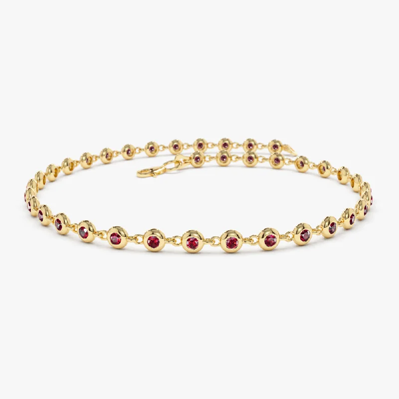 14k Bezel Set Ruby Tennis Bracelet