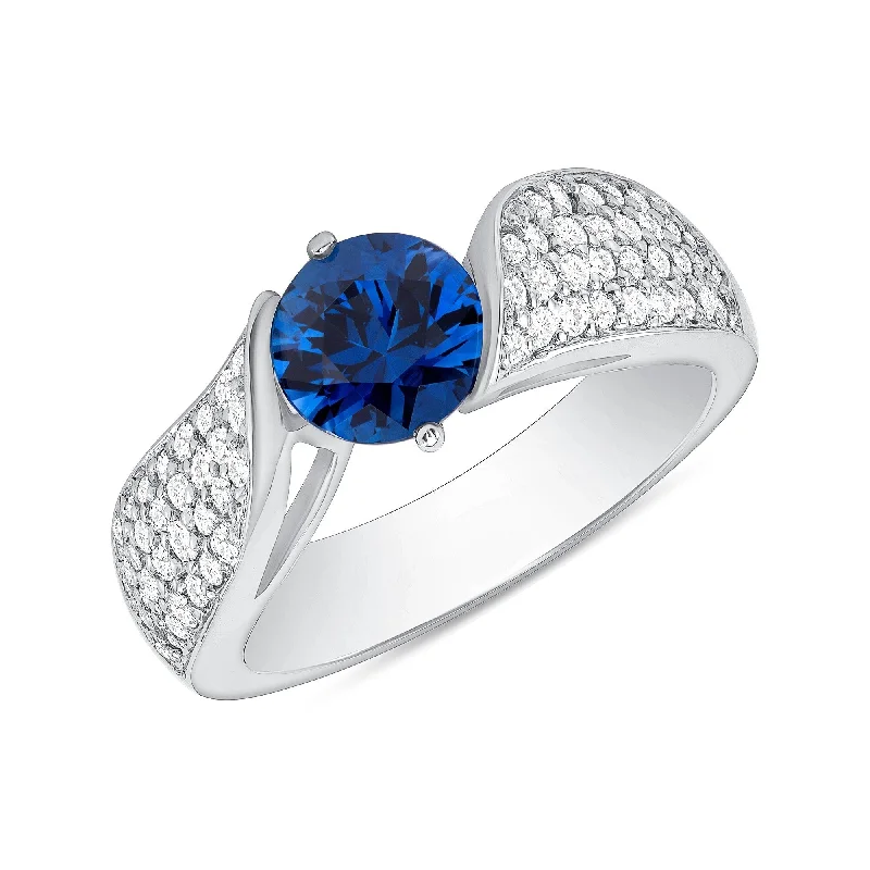 1.26 ct Blue Sapphire and Diamond Ring in 14k White Gold