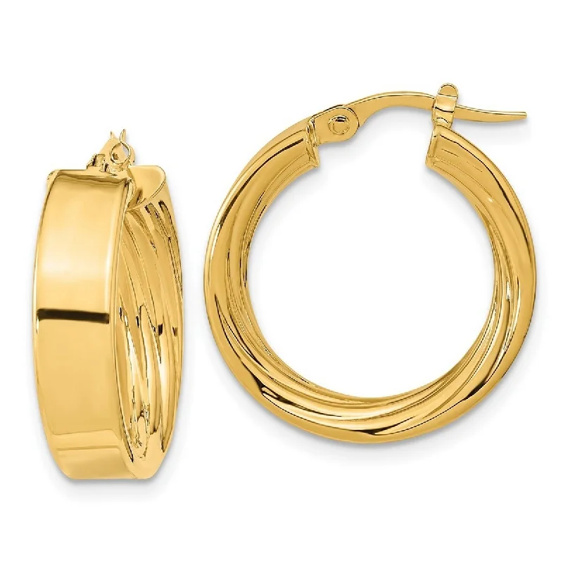 Curata 14k Yellow Gold Polished and Textured Inside 22.15x5.5mm Hoop Earrings