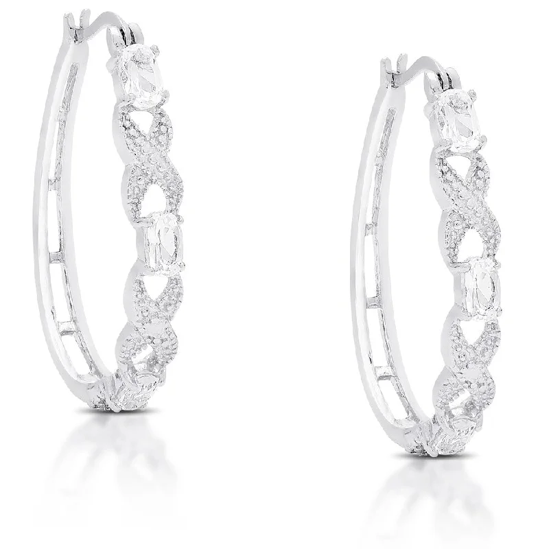 Dolce Giavonna Sterling Silver White Topaz XO Hoop Earrings