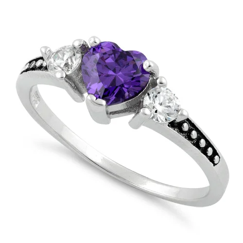 Sterling Silver Heart Purple CZ Ring