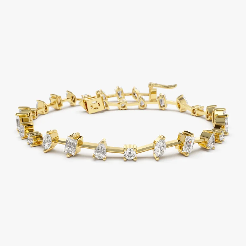 14k Gold Multi-Shape Slant Diamond Bracelet