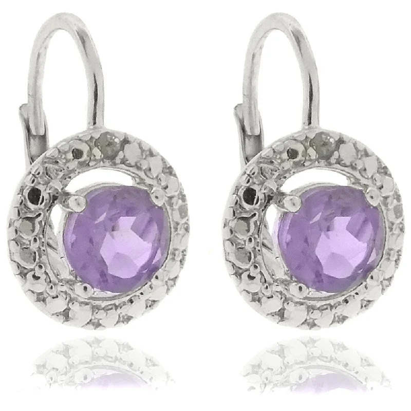 Dolce Giavonna Sterling Silver Amethyst and Diamond Accent Leverback Earrings