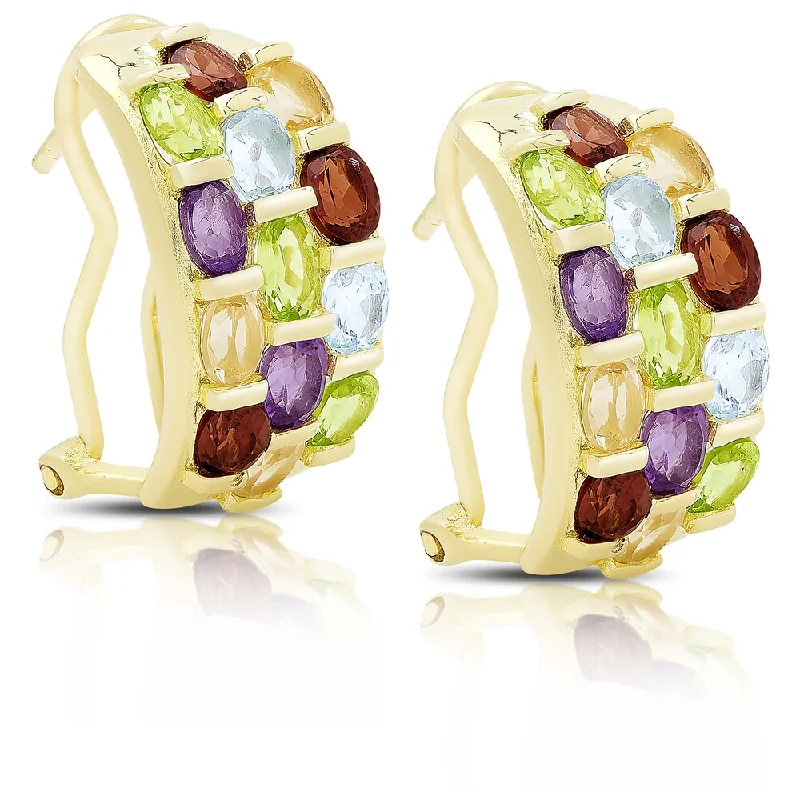 Dolce Giavonna Gold Over Sterling Silver Multi Gemstone Half Hoop Earrings