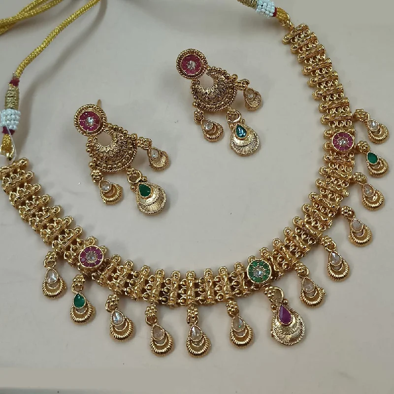 Padmawati Bangles Gold Plated Crystal Stone And Pearls Necklace Set